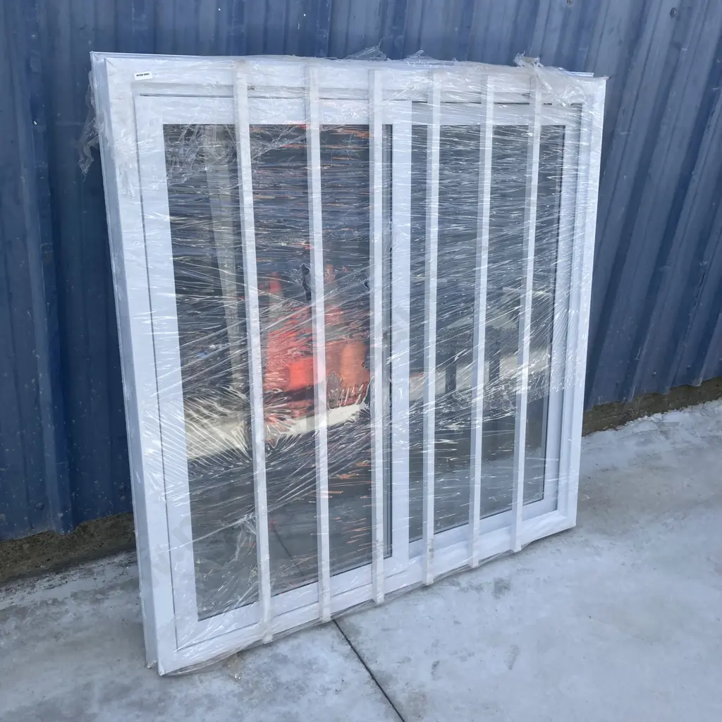 Glazed White PVC Sliding Window 1240 x 1240, With Catch & Security Bars, Inner Frame1193 x 1193, Other Frame1205 x 1200 Image 1++