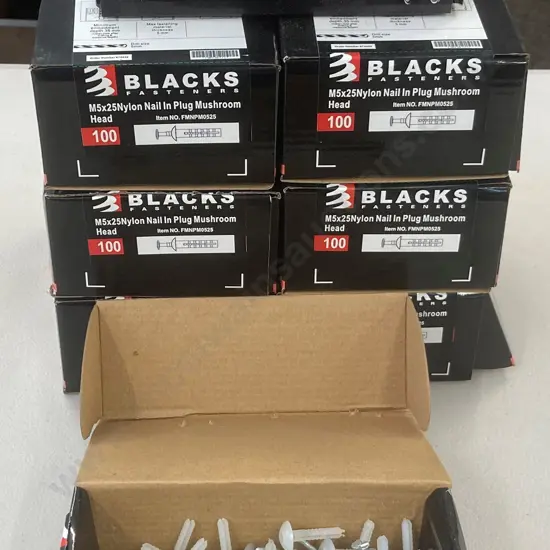 Blacks Fasteners M5x25Nylon Nail In Plug Mushroom Head, 8 x Boxes of 100