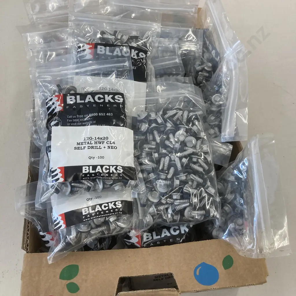Blacks Fasteners 12G-14x20 Metal HWF CL4 Self Drill + Neo, 25 Packets of 100 Image 1++