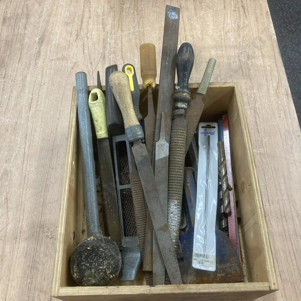 Box Lot Files, Rasps, Chisels, Drill Bits Etc Image 1++