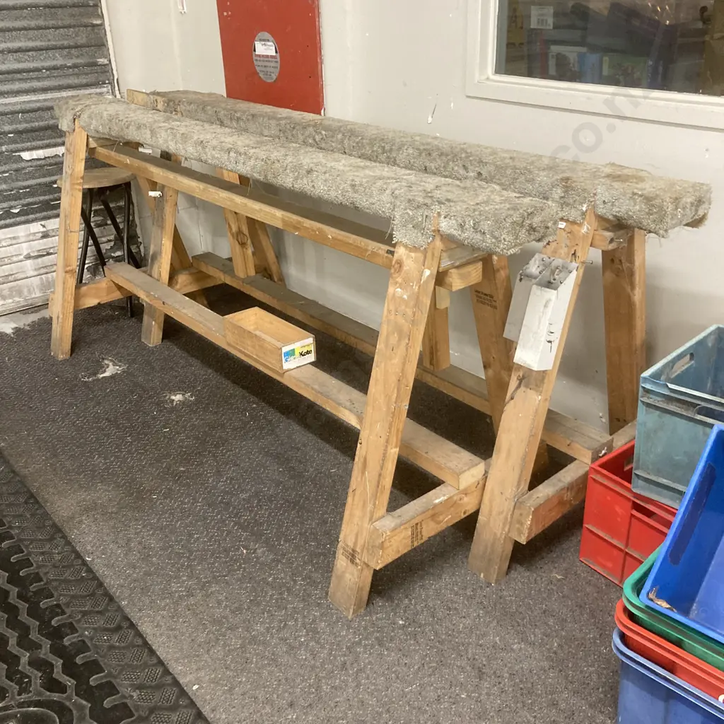Pair of Large Saw Horses With A Carpet Covering On Top, 91 x 220cm Image 1++