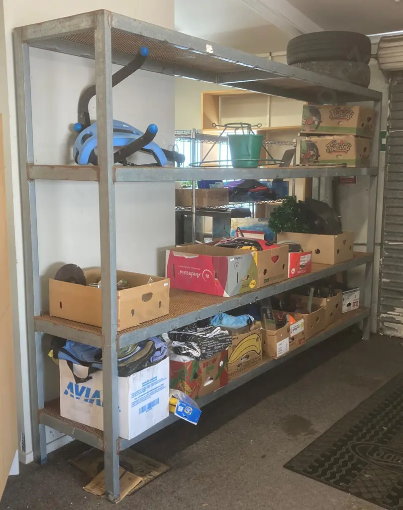 Heavy Duty Steel Shelf Unit, 4 Punched Plate Steel Shelves, H220 W320 D61cm Image 1++