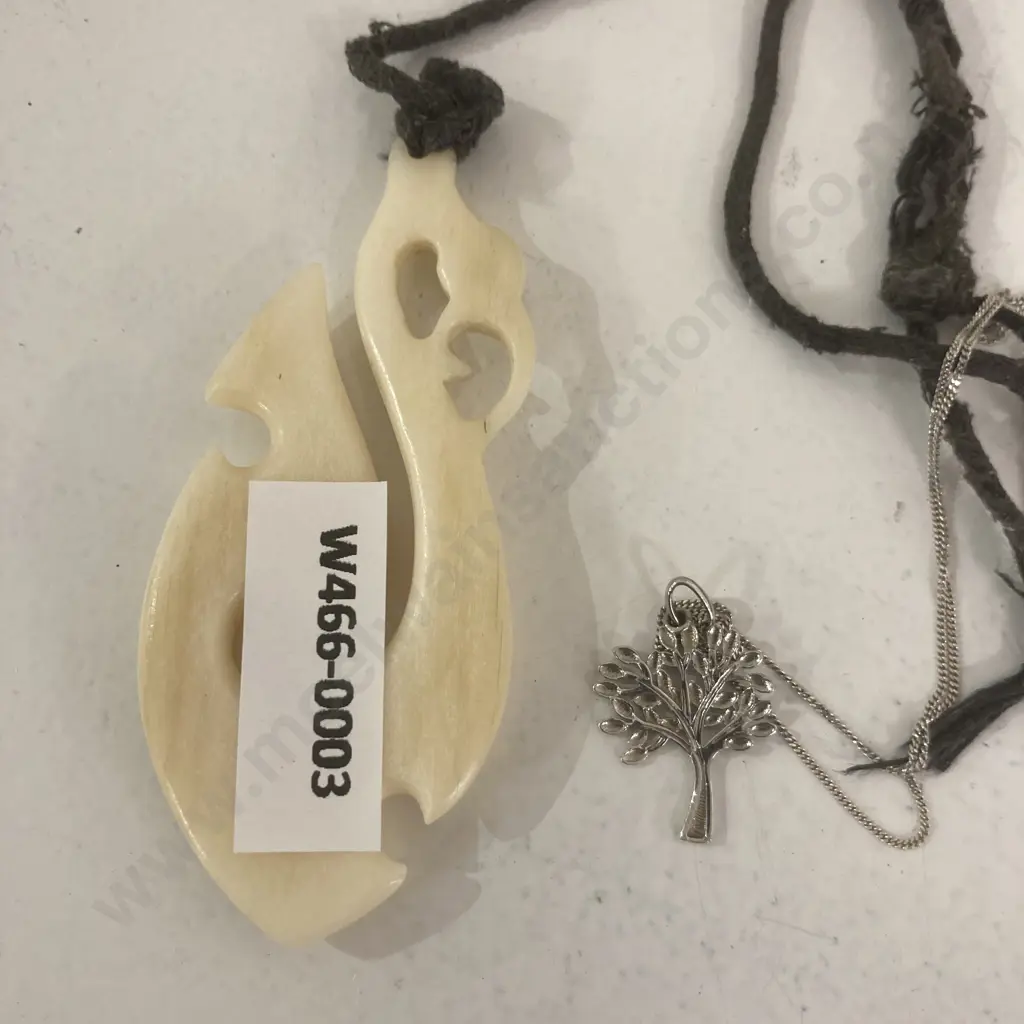 Bone Carving Pendant, 80 x 32mm, Tree Of Life Pendant On Thin Silver Chain Image 1++