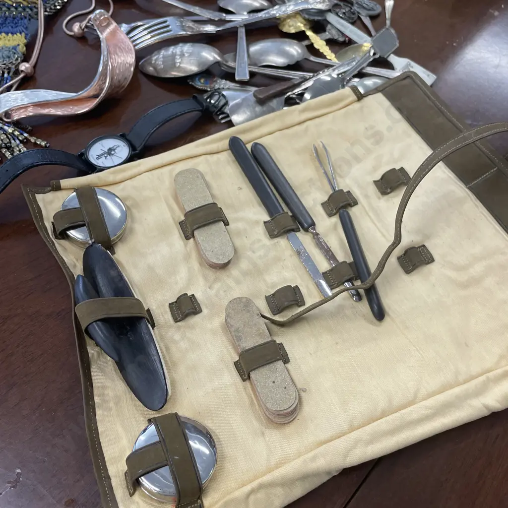 Box lot of assorted: Jewellery, Manicure set, silverware, Daniel Washington Watch etc Image 1++