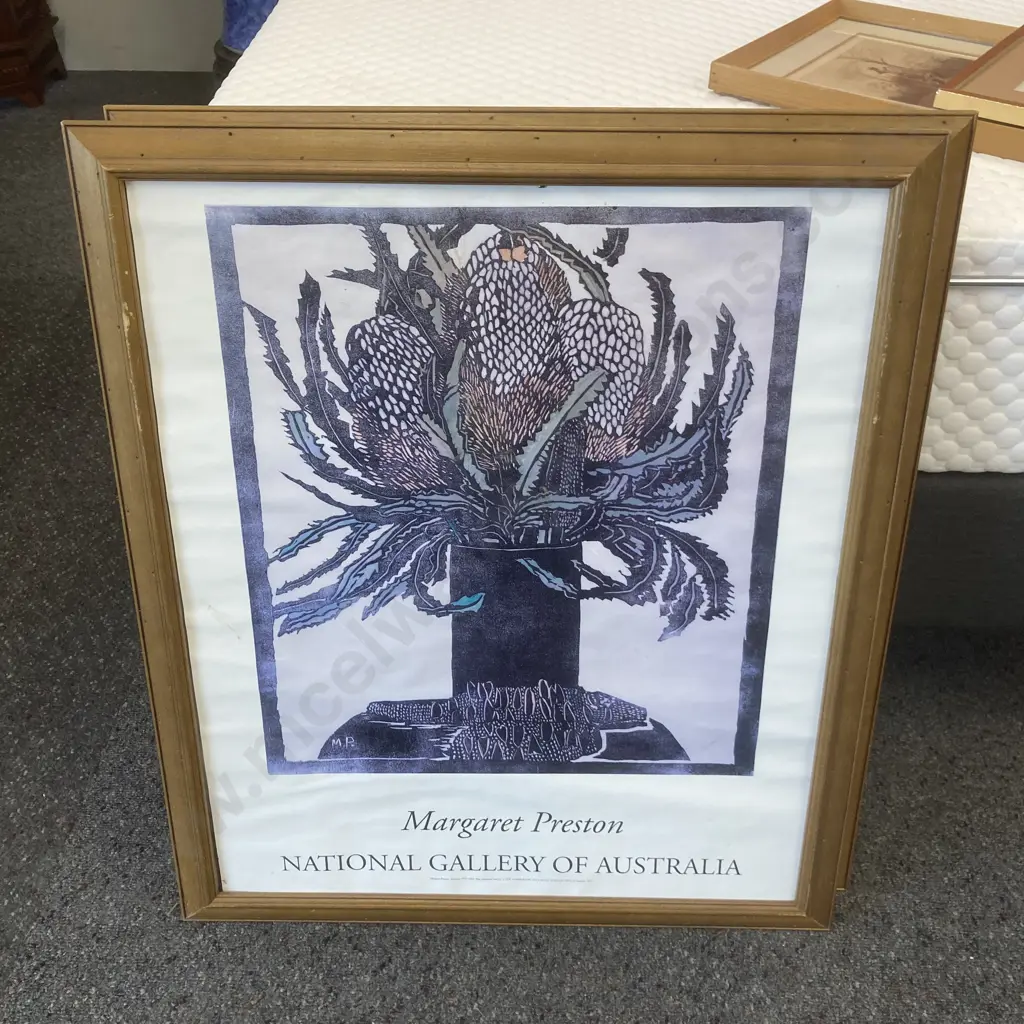 Pair of Margaret Preston National Gallery Of Australia Banksia & Wheelflower Prints, Framed, 67 x 57cm Image 1++