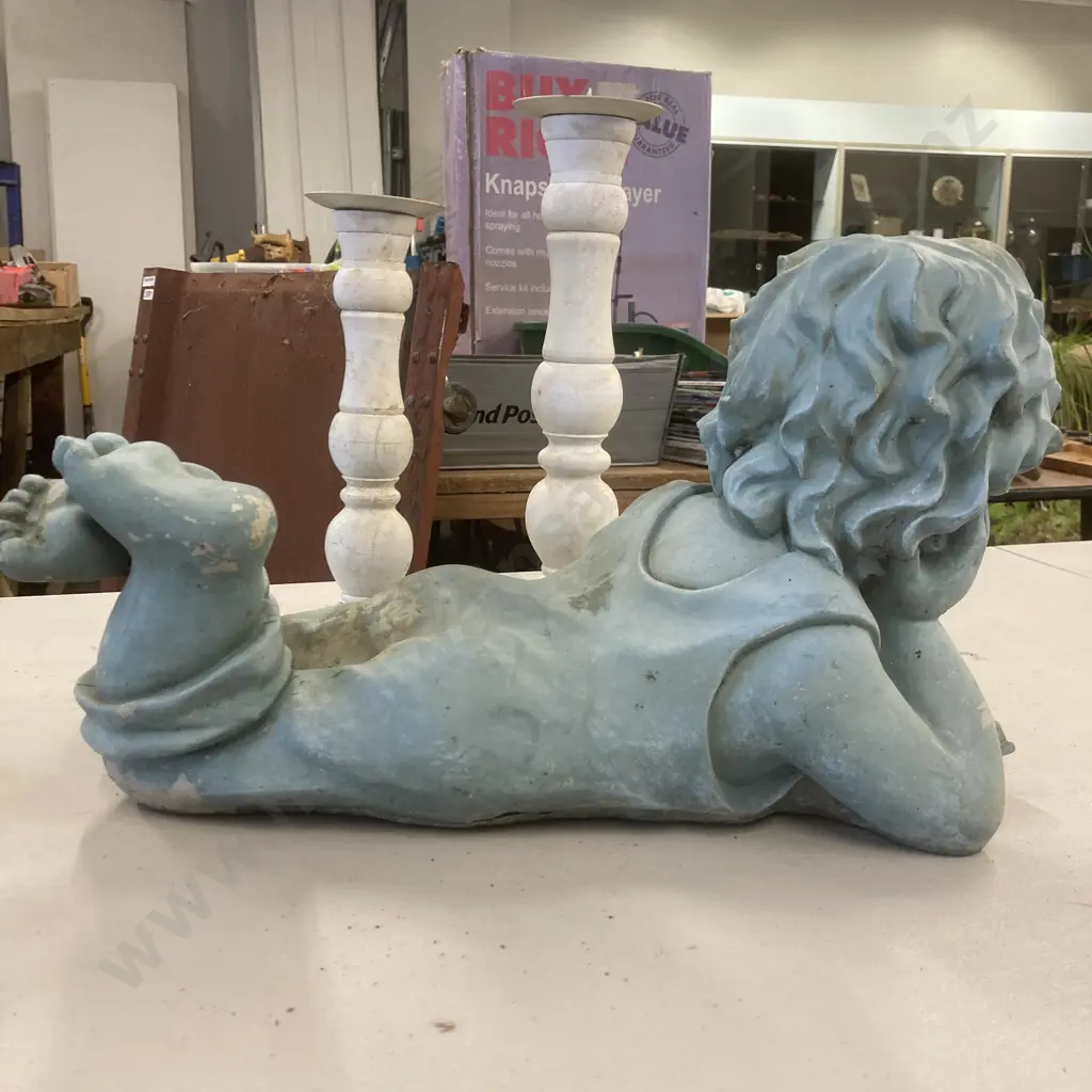 Blue Garden Figurine 44cm & Pair of White Candlesticks Image 1++