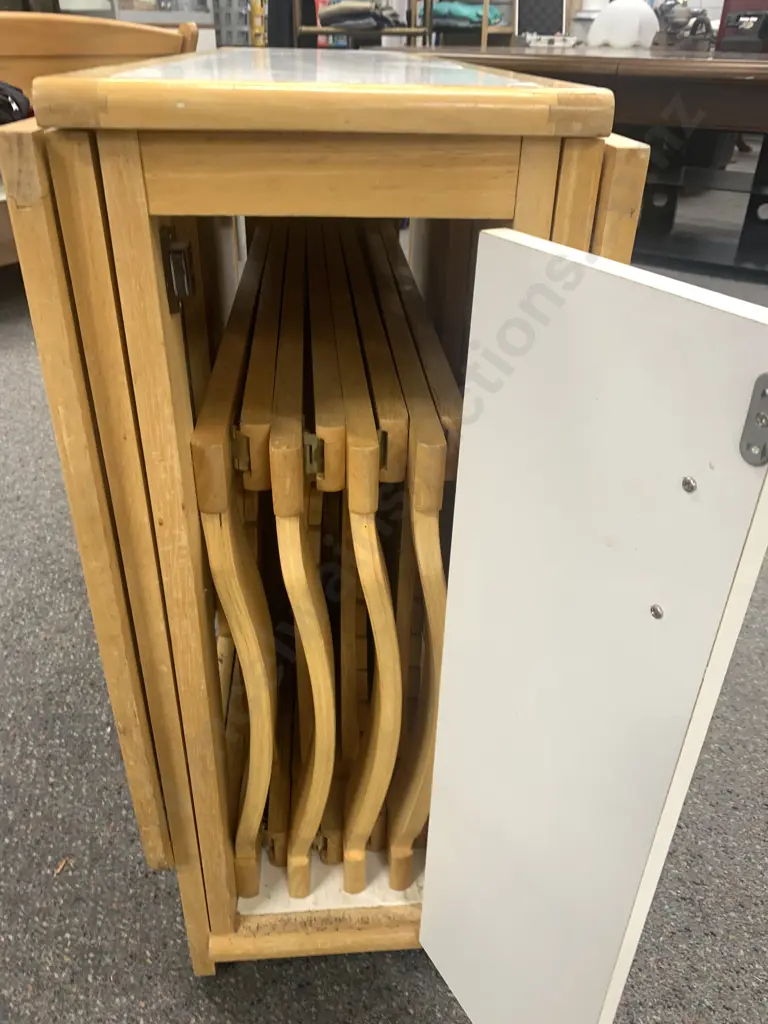 Folding Table Set Drop Leaf With Four Chairs On Castors White With Wood Detail Image 1++