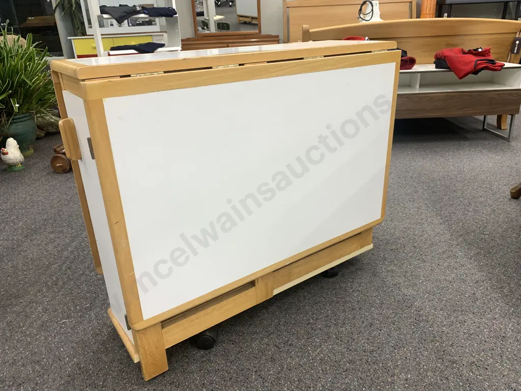 Folding Table Set Drop Leaf With Four Chairs On Castors White With Wood Detail Image 1++
