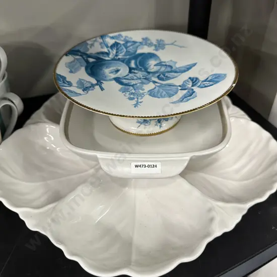 Denby Serving Ware, Nibbles Platter & Pedestal Cake Plate (af to Gold Trim)( Donated As Unable to Sell )