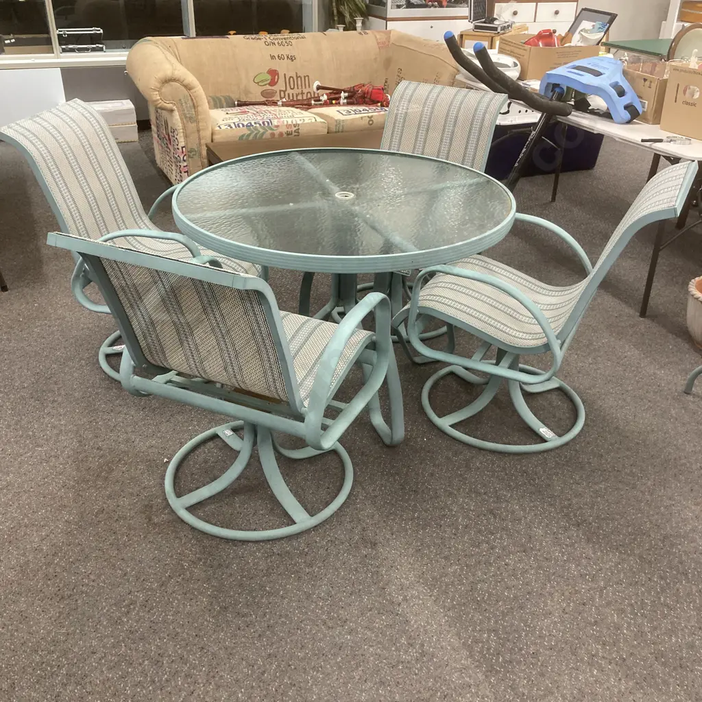 Namco Outdoor Round Glass Topped Table With 4 Armed Swivel Chairs, Dia108cm Image 1++