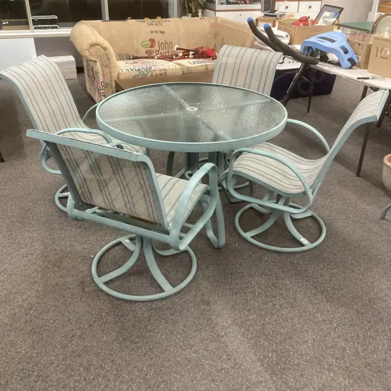 Namco Outdoor Round Glass Topped Table With 4 Armed Swivel Chairs, Dia108cm
