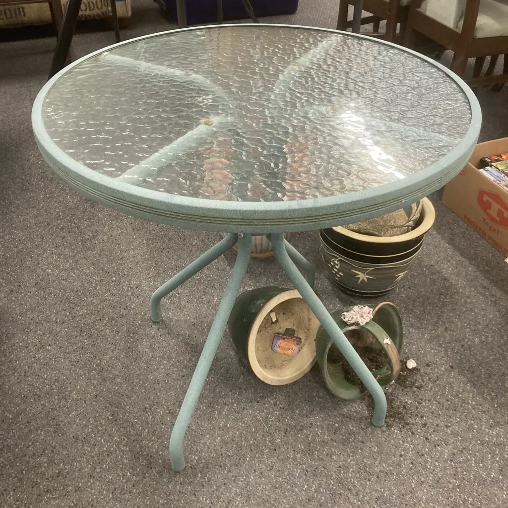 Outdoor Round Glass Topped Occasional Table, 70 x 70cm Image 1++