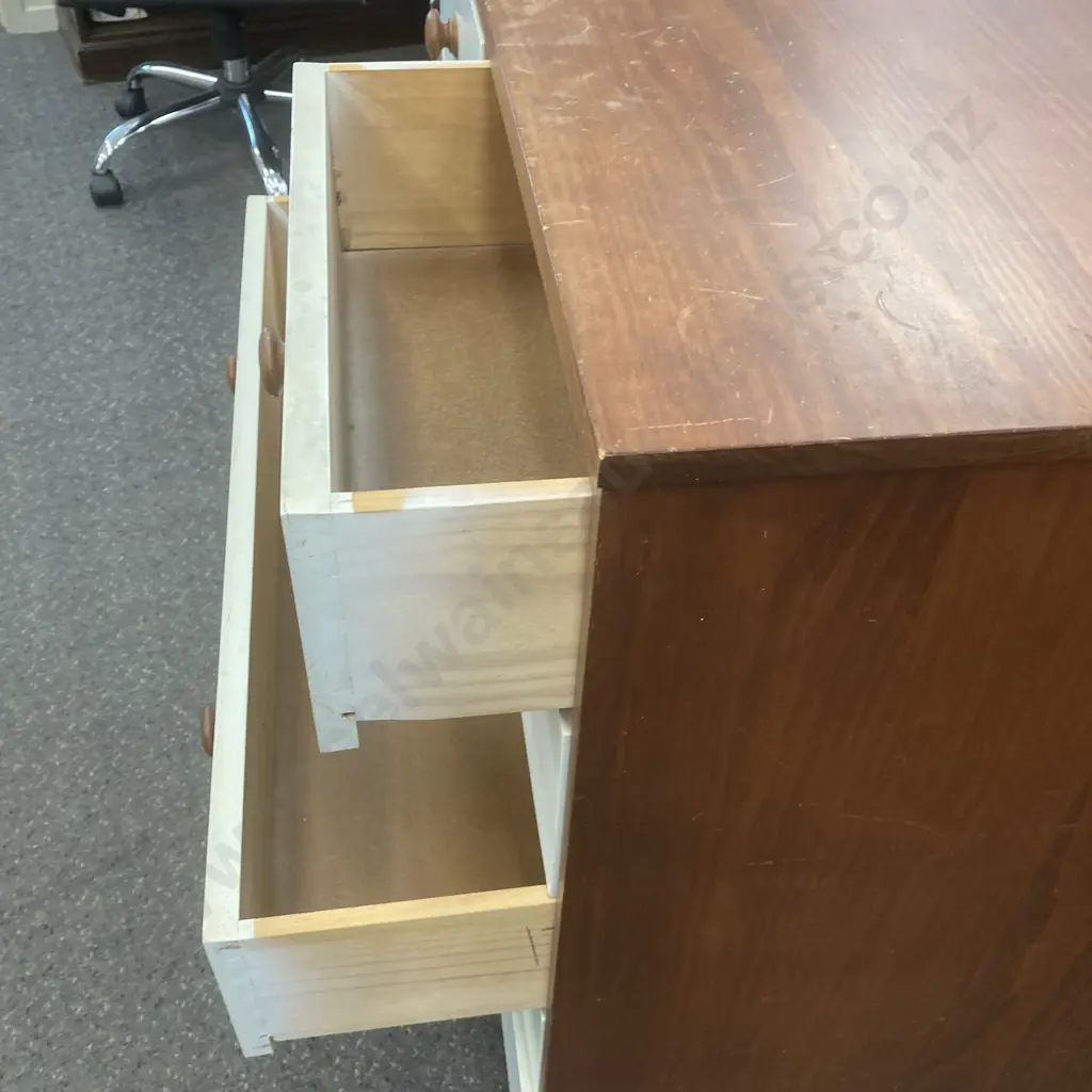 6 Drawer Tallboy, Painted White With Knob Handles, H90 W89 D48cm Image 1++