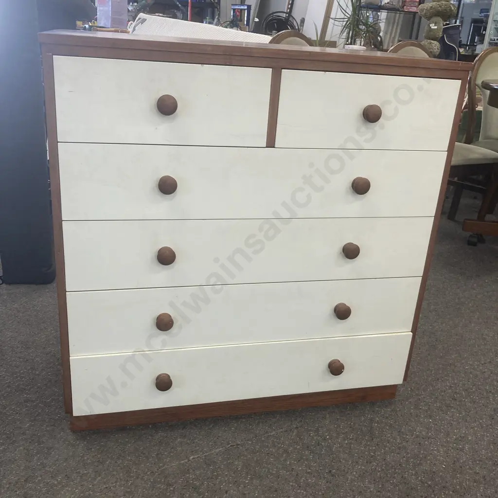 6 Drawer Tallboy, Painted White With Knob Handles, H90 W89 D48cm Image 1++