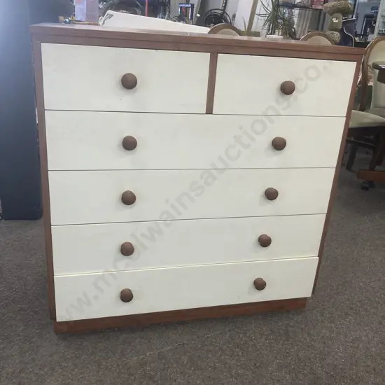 6 Drawer Tallboy, Painted White With Knob Handles, H90 W89 D48cm