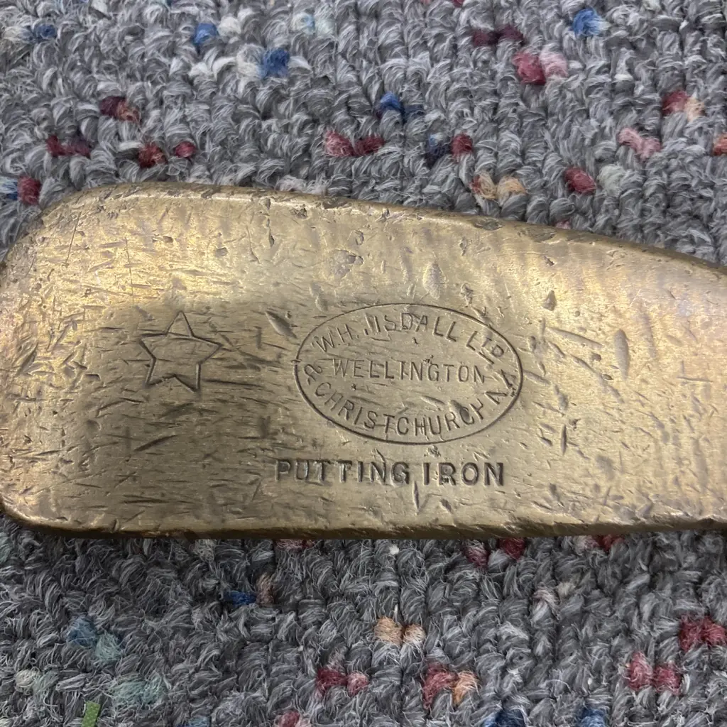 Rare NZ Made Bronze Headed Putter - WH Isdall Wellington & Christchurch, Hickory Shaft, Leather Wrapped Image 1++