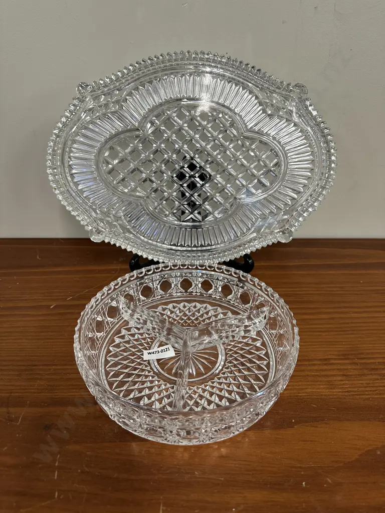 Vintage Crystal Platter & Sectioned Round Dish Image 1++