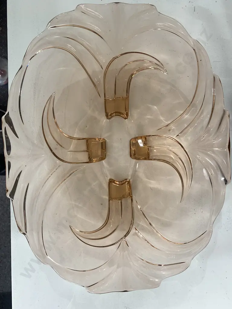Art Deco Pink Depression Glass Serving Platters Image 1++