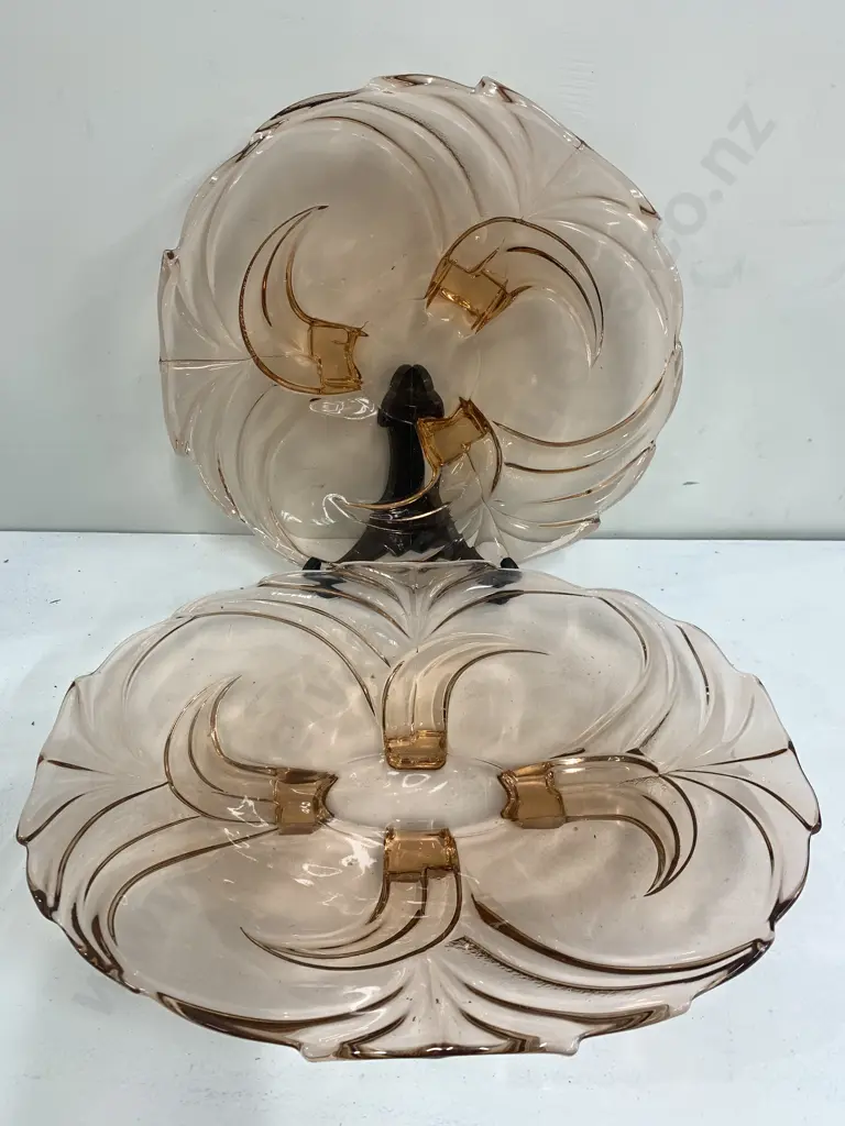 Art Deco Pink Depression Glass Serving Platters Image 1++