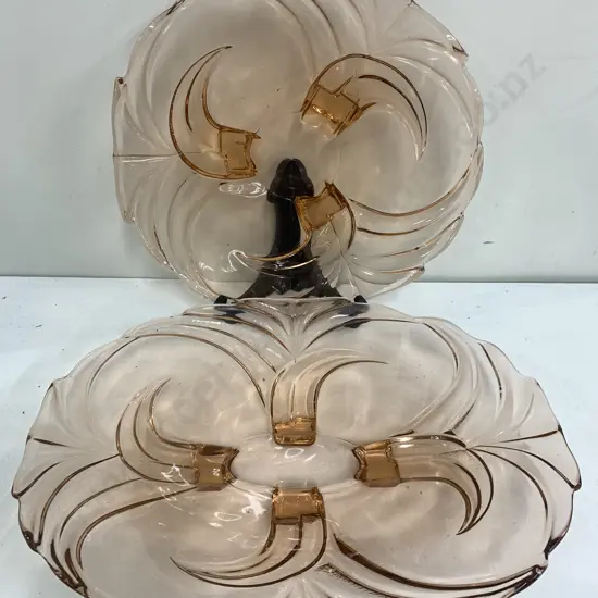 Art Deco Pink Depression Glass Serving Platters