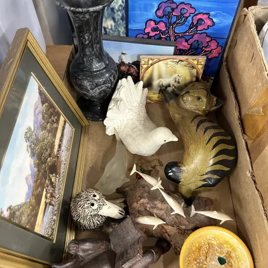 Selection of Figurines, Art Work, Asian Marble Vase Etc