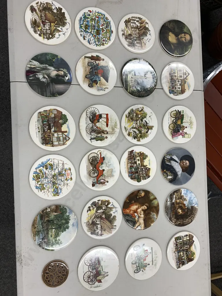 Selection Of Rare Vintage English H&R Johnson Limited Round Ceramic Tiles Diam15cm Stamped On Back Image 1++