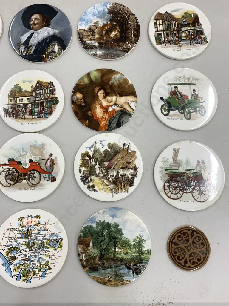 Selection Of Rare Vintage English H&R Johnson Limited Round Ceramic Tiles Diam15cm Stamped On Back Image 1++