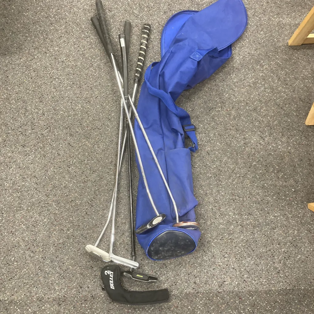 Lot of 5 Assorted Golf Putters & Bag, Evans Golf Bob Charles, Tarantula, Mizuno, Brosnan Rhino & CustomBuilt P100 Image 1++