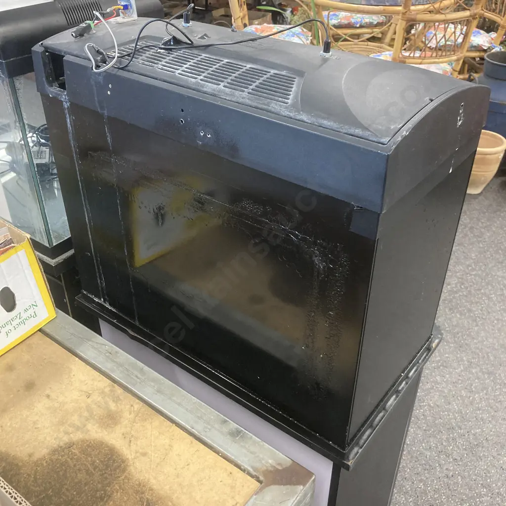 Glass Fish Tank Painted Black On 2 Door Stand. LED Lights, H114 W58 D30cm (As Found) Image 1++