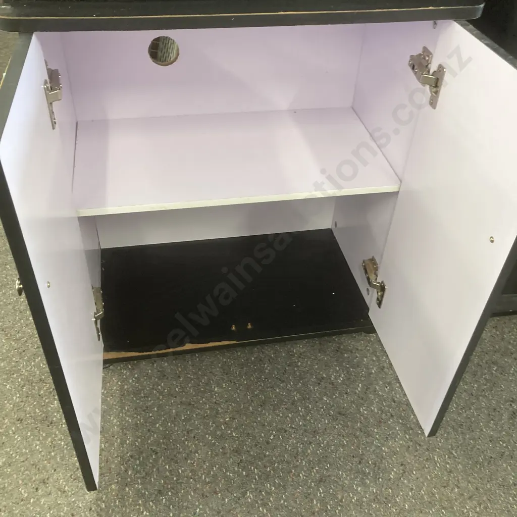 Glass Fish Tank Painted Black On 2 Door Stand. LED Lights, H114 W58 D30cm (As Found) Image 1++