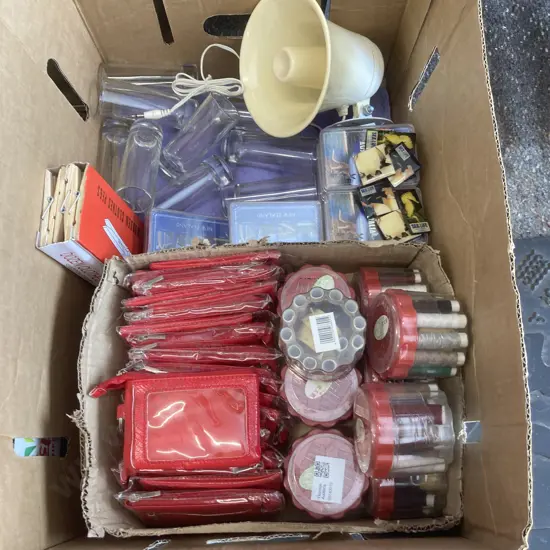 Box Lot Sewing Kits, Coin Purses, Cards, Pegs Etc