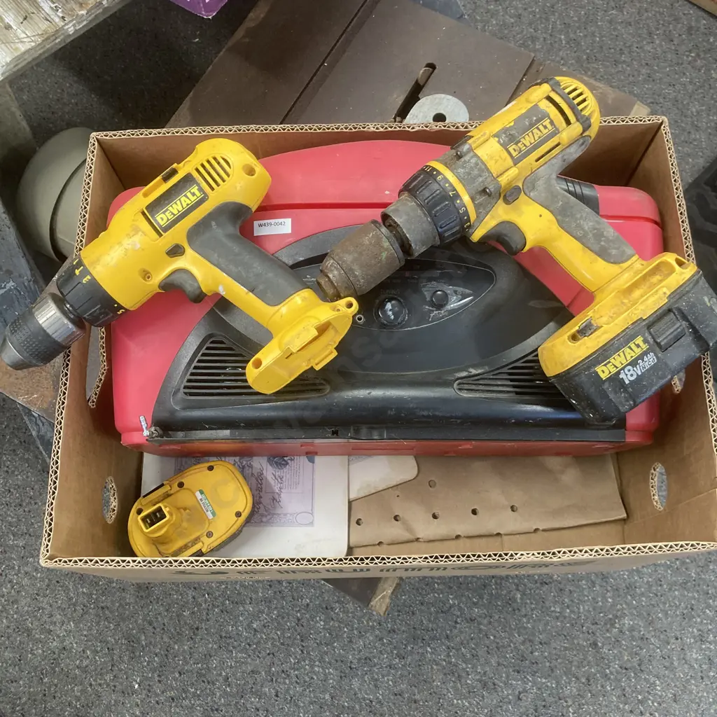 Red Cooler With Built In AM/FM Radio, Assorted DeWalt Gear Image 1++