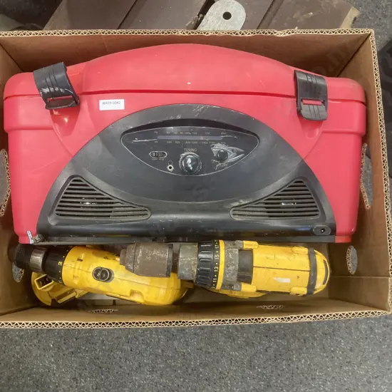 Red Cooler With Built In AM/FM Radio, Assorted DeWalt Gear