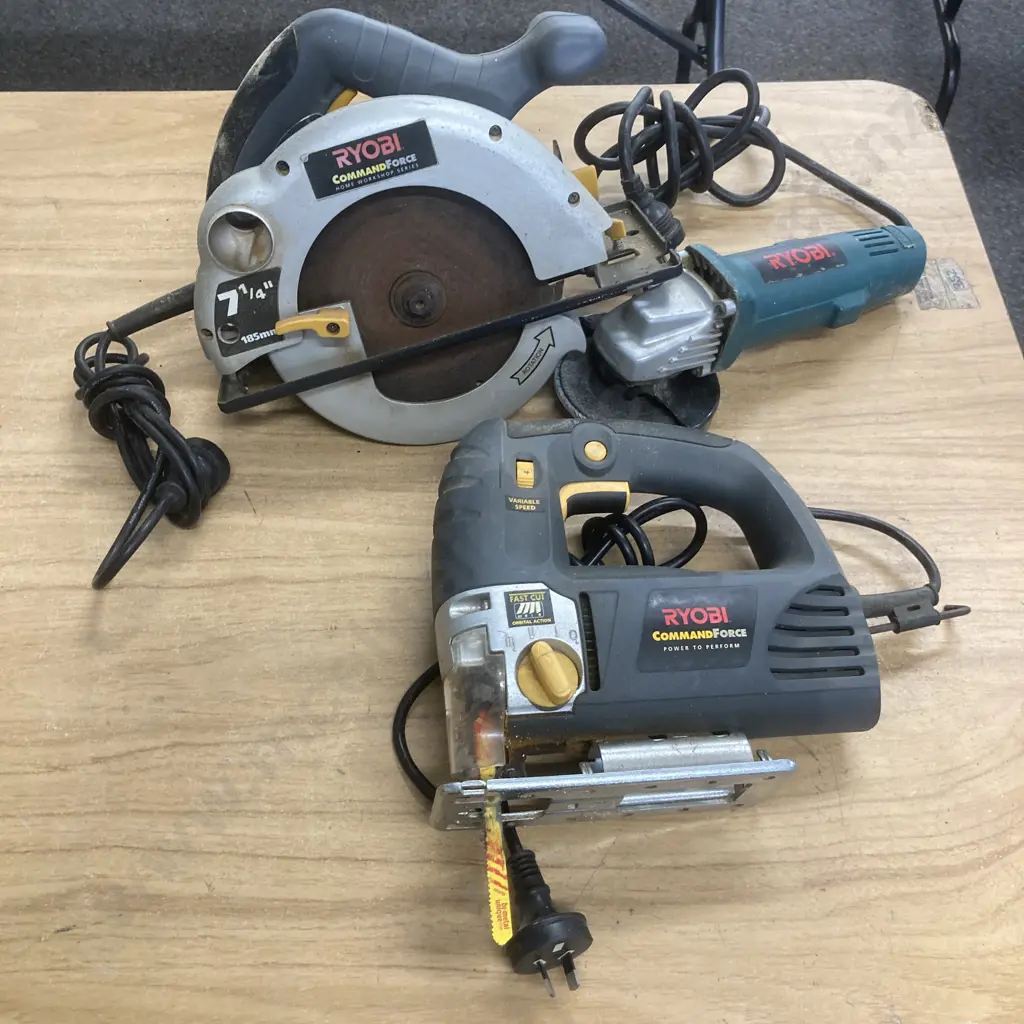 Ryobi Jigsaw, Angle Grinder & 185mm Circular Saw Image 1++