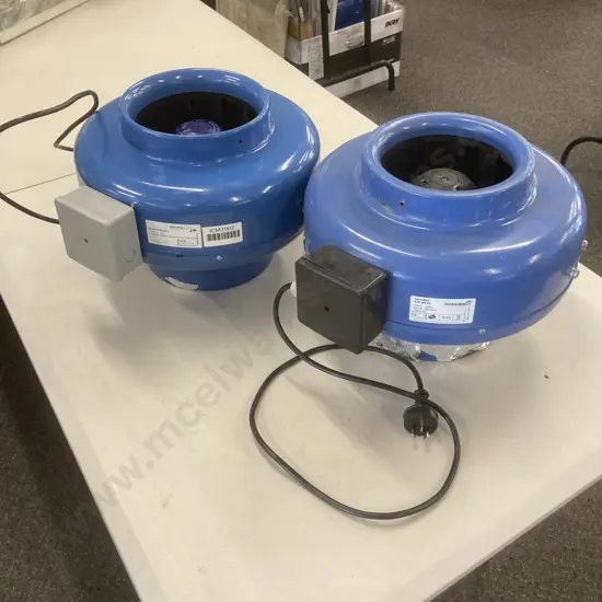Lot of 2 Inline Duct Fans - PacificHVac ICM 200Z & Fans Direct TurboMax ICM 200-PL
