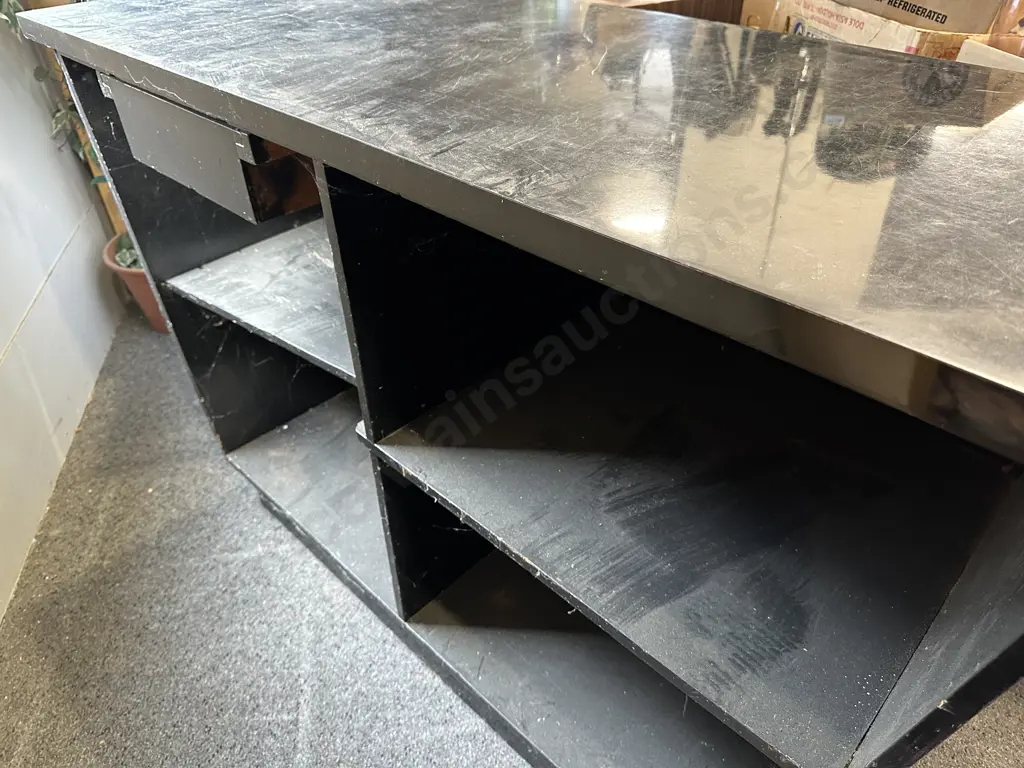 Reception Counter Blue Base Black Top With Drawer H93cm, L145cm,D55cm. Image 1++
