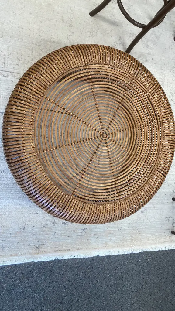 Modern Minimalist Style Round Coffee Table, Circular Detailed Hand Woven Rattan, 40 x 82cm (New Price $529) Image 1++