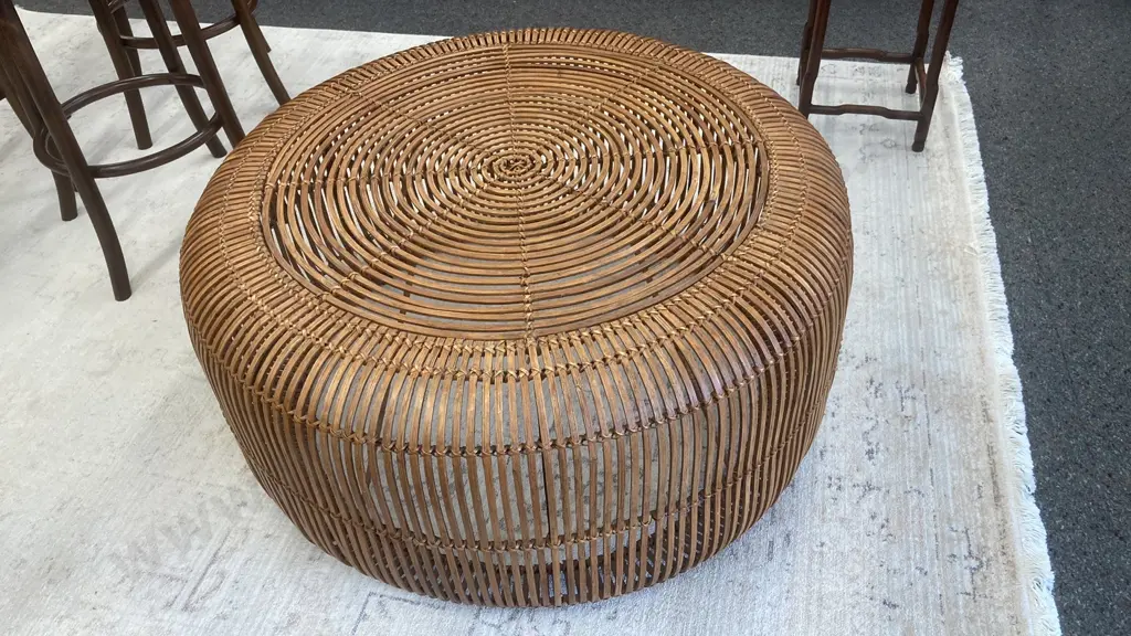 Modern Minimalist Style Round Coffee Table, Circular Detailed Hand Woven Rattan, 40 x 82cm (New Price $529) Image 1++