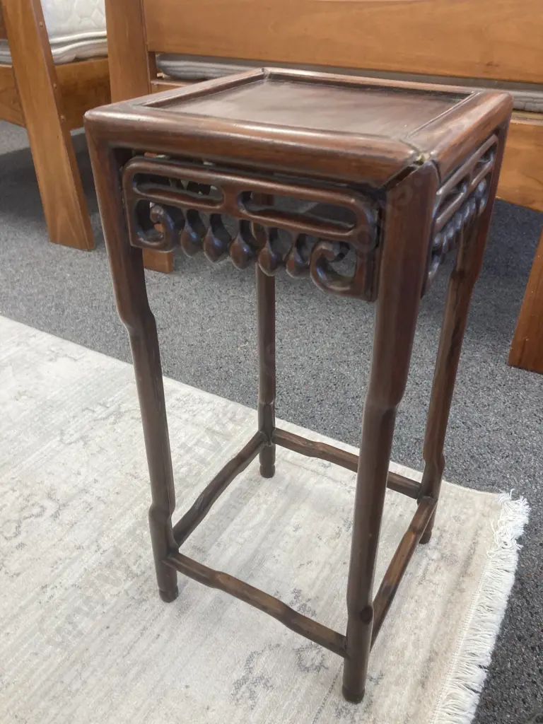 Small Wooden Square Carved Side Table, H53 L24 D24cm Image 1++