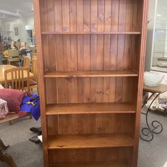 Pine Bookcase, Tongue & Groove Backed, Four Shelves, H190 L99 D32cm
