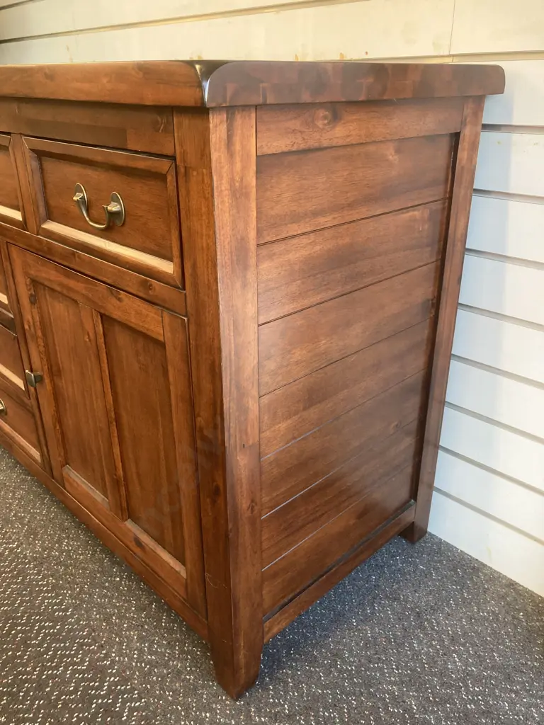 Solid Wood Buffet, Brass Drop Handles, 7 Drawer, 2 Door, H90 L180 D57cm Image 1++