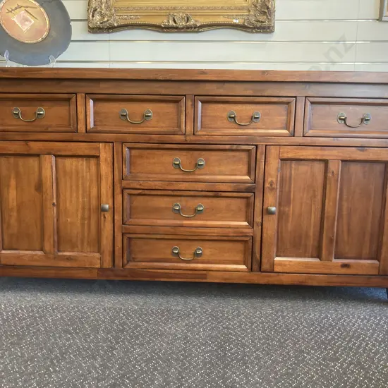 Solid Wood Buffet, Brass Drop Handles, 7 Drawer, 2 Door, H90 L180 D57cm