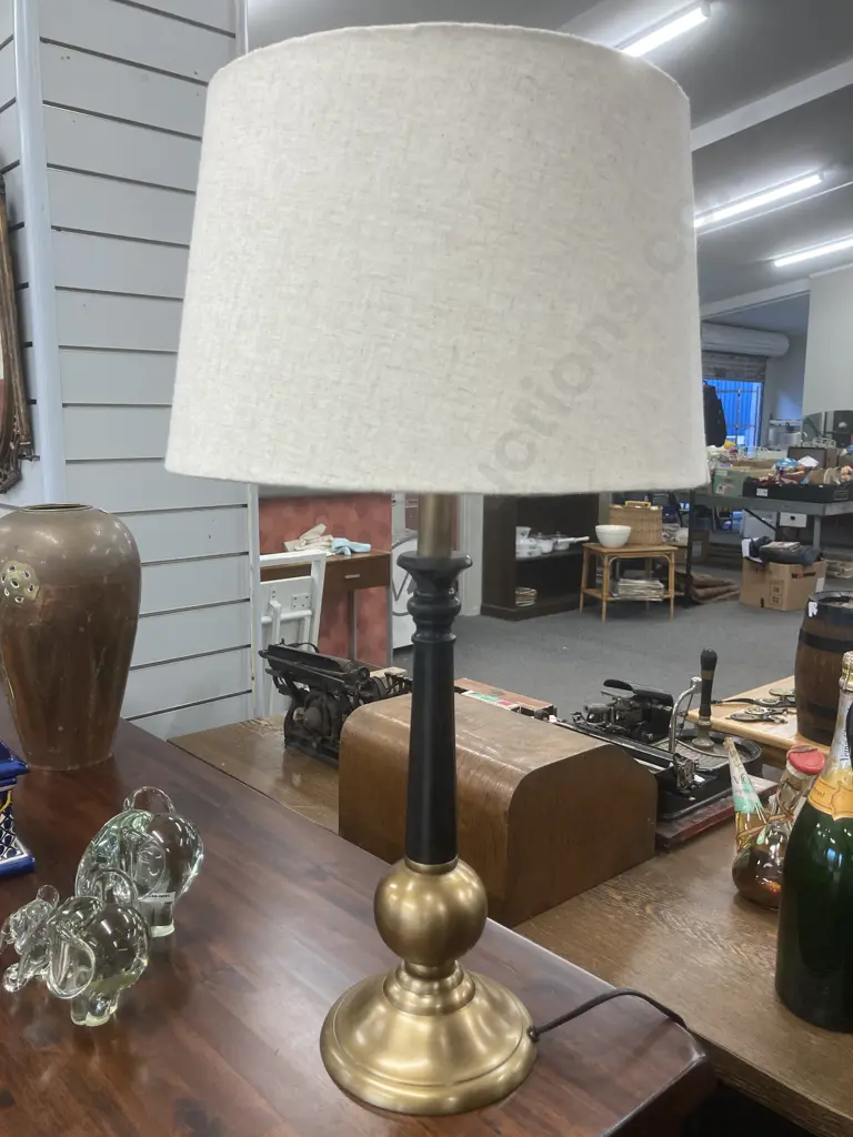 'Rembrandt' Table Lamp, Black / Gold With Cream Flecked Shade, 67cm Image 1++