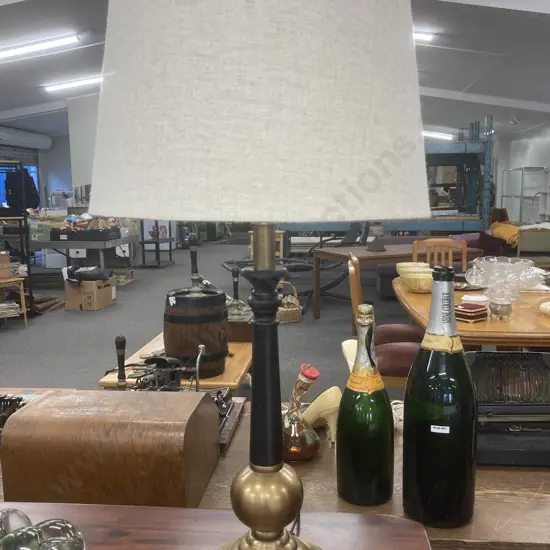 'Rembrandt' Table Lamp, Black / Gold With Cream Flecked Shade, 67cm