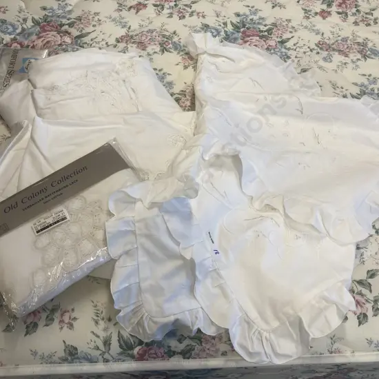 Vintage White Single Bed Linen, Valance, Duvet Cover, Triangular Pillow Cases