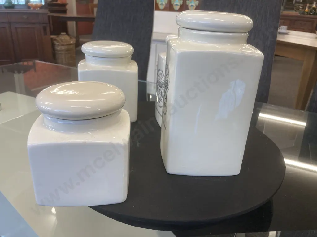 Black Lazy Susan, Maxwell & Williams Canisters - Tea, Coffee, Sugar & Flour Image 1++