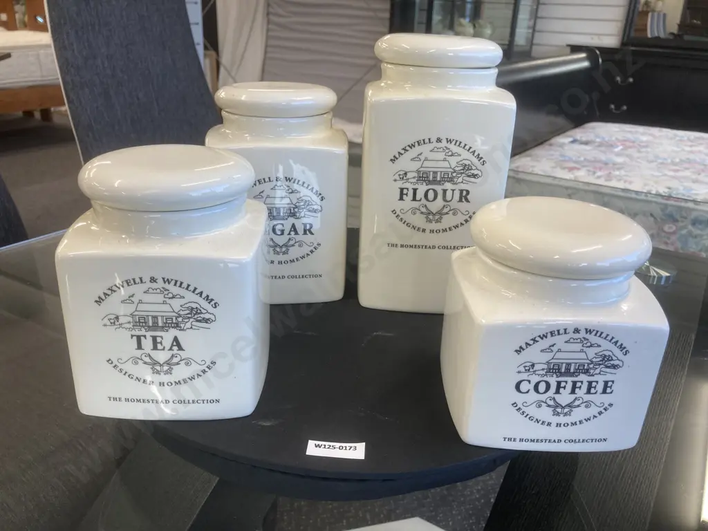 Black Lazy Susan, Maxwell & Williams Canisters - Tea, Coffee, Sugar & Flour Image 1++