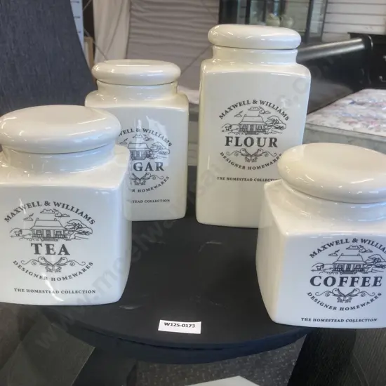 Black Lazy Susan, Maxwell & Williams Canisters - Tea, Coffee, Sugar & Flour