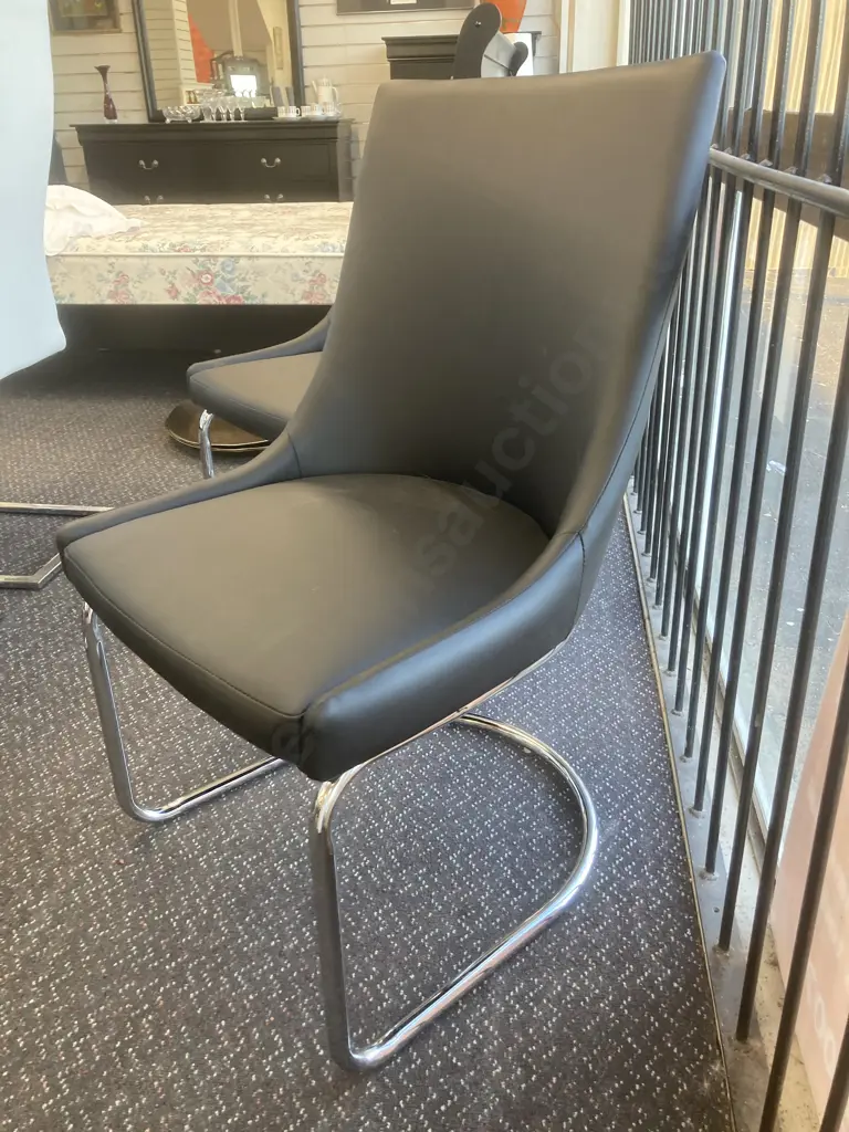 Pair Of Insato Furniture Modernised Dining Chairs Black Leather Look With Chrome Base Image 1++