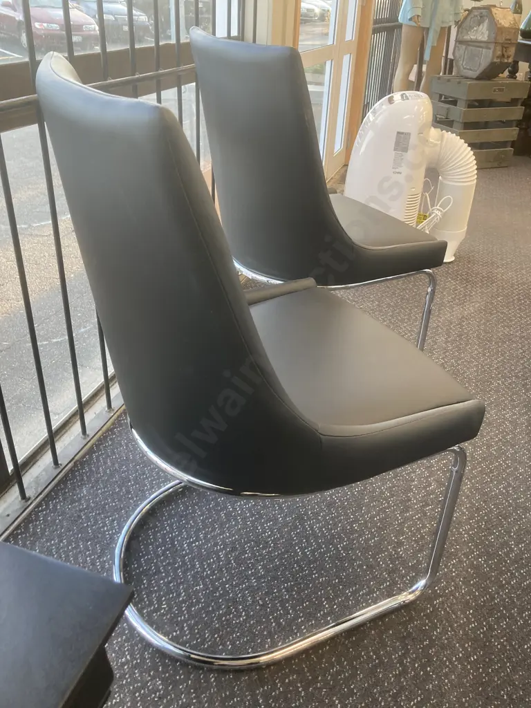 Pair Of Insato Furniture Modernised Dining Chairs Black Leather Look With Chrome Base Image 1++
